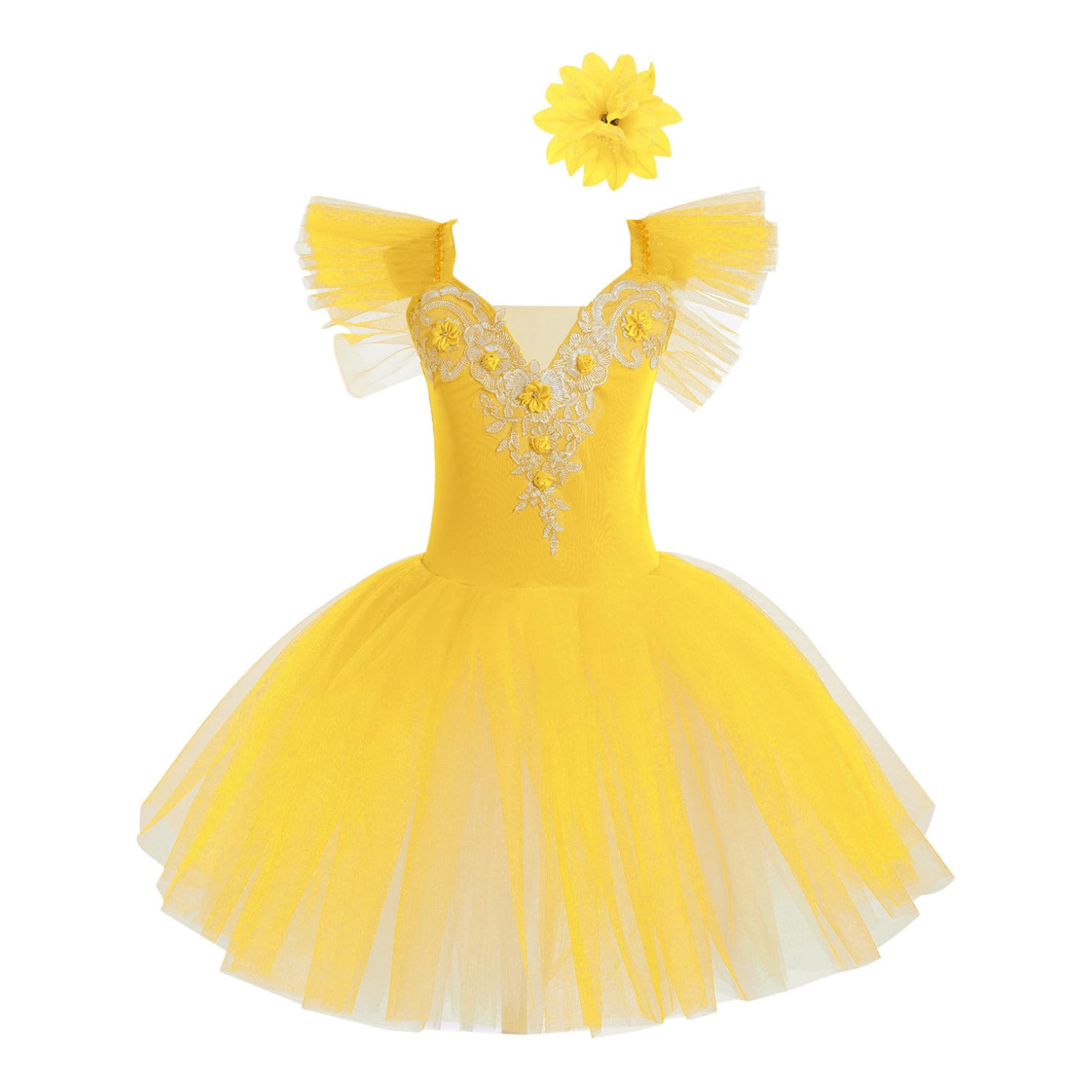 Freebily Vestito Tutu da Balletto per Ballo Bambina Ragazza Vestito da Danza Classica Ballerina Body da Pattinaggio Artistico + Copricapo Abito da Ballo Latino Ginnastica