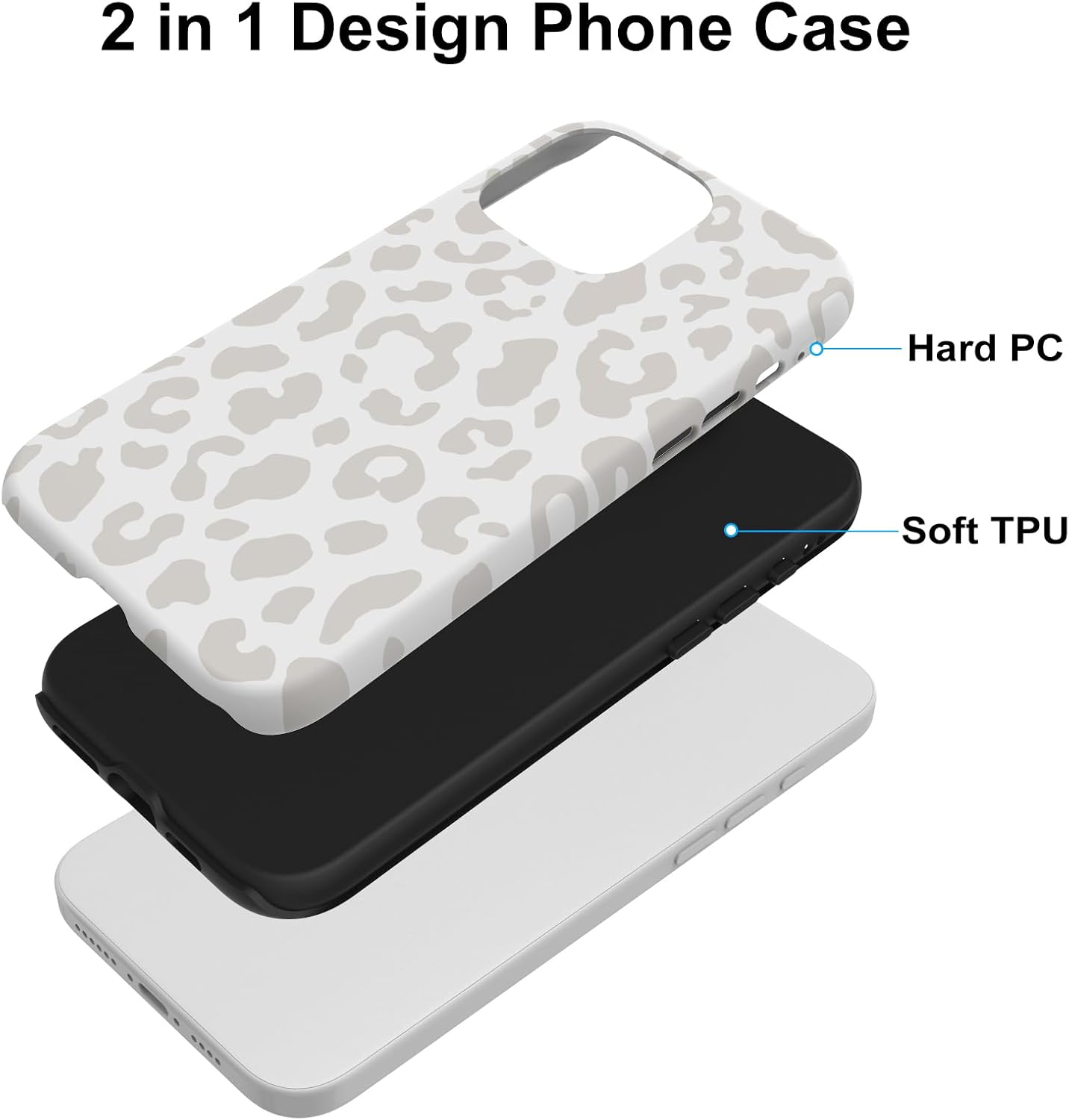 MZELQ Magnetic for iPhone 15 Pro Case 6.1 Inch, White Leopard Cheetah Pattern [Compatible with Magsafe Charging] 2 in 1 Matte Shockproof Protection Hard Phone Cover for Women Men