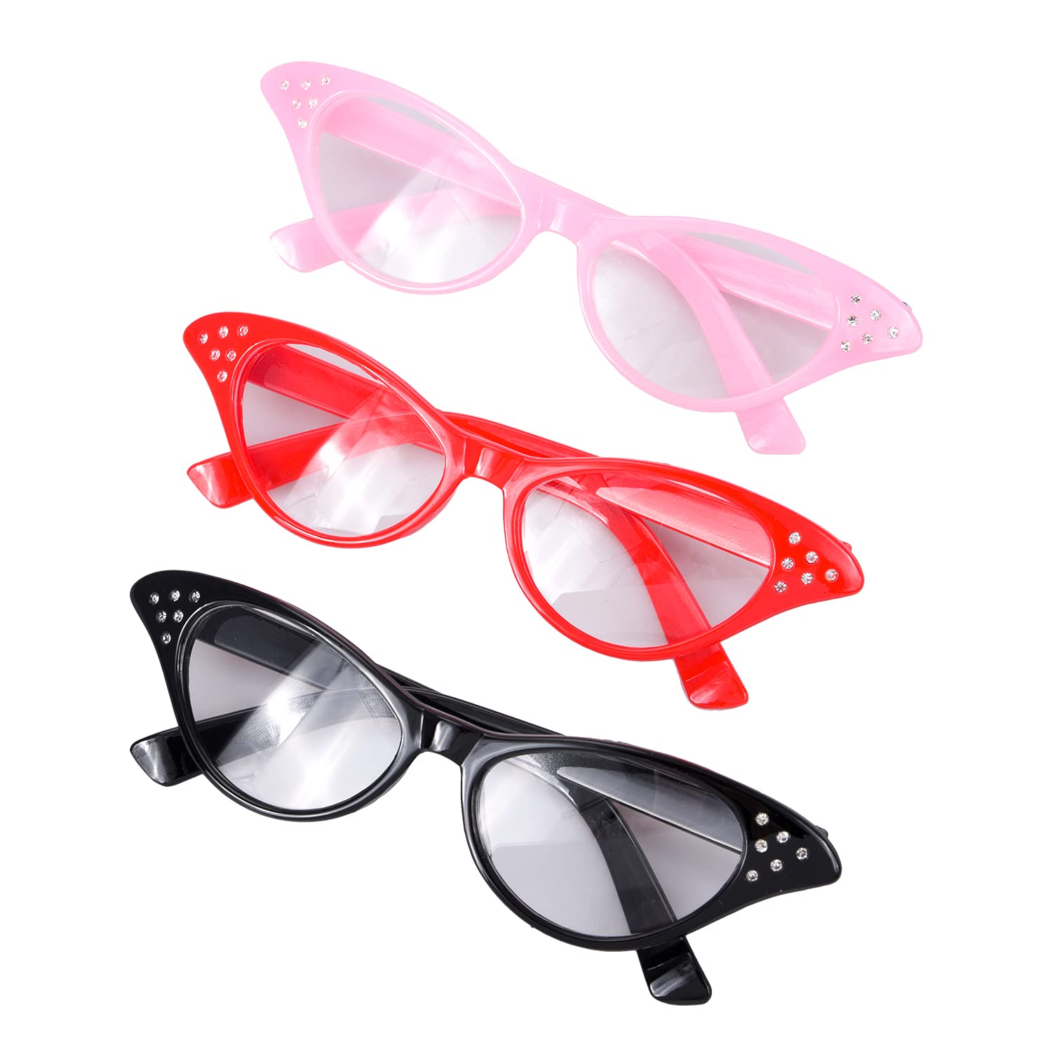 Fvomye Pieces 50's Female Style Glasses 50's Costume Accessory for Ladies  Girls (Black, Pink, Red)