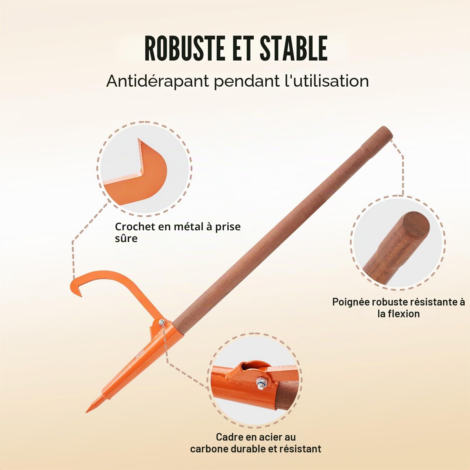 VEVOR Cric à bûches 1180 mm, lève-bûches à Manche en Bois de 45,7 cm, lève-Tronc d'arbre Robuste résistant à la Rouille, Outil d'exploitation forestière, pour Rouler, soulever et Tourner Les bûches