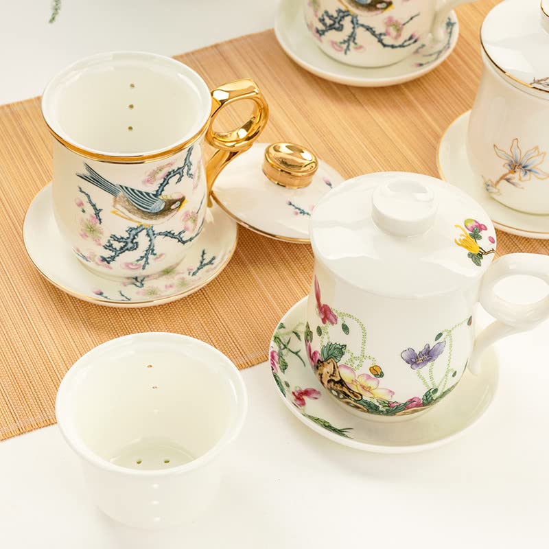 Tasse à thé créative en porcelaine anglaise avec couvercle et filtre pour le bureau - En céramique peinte à la main