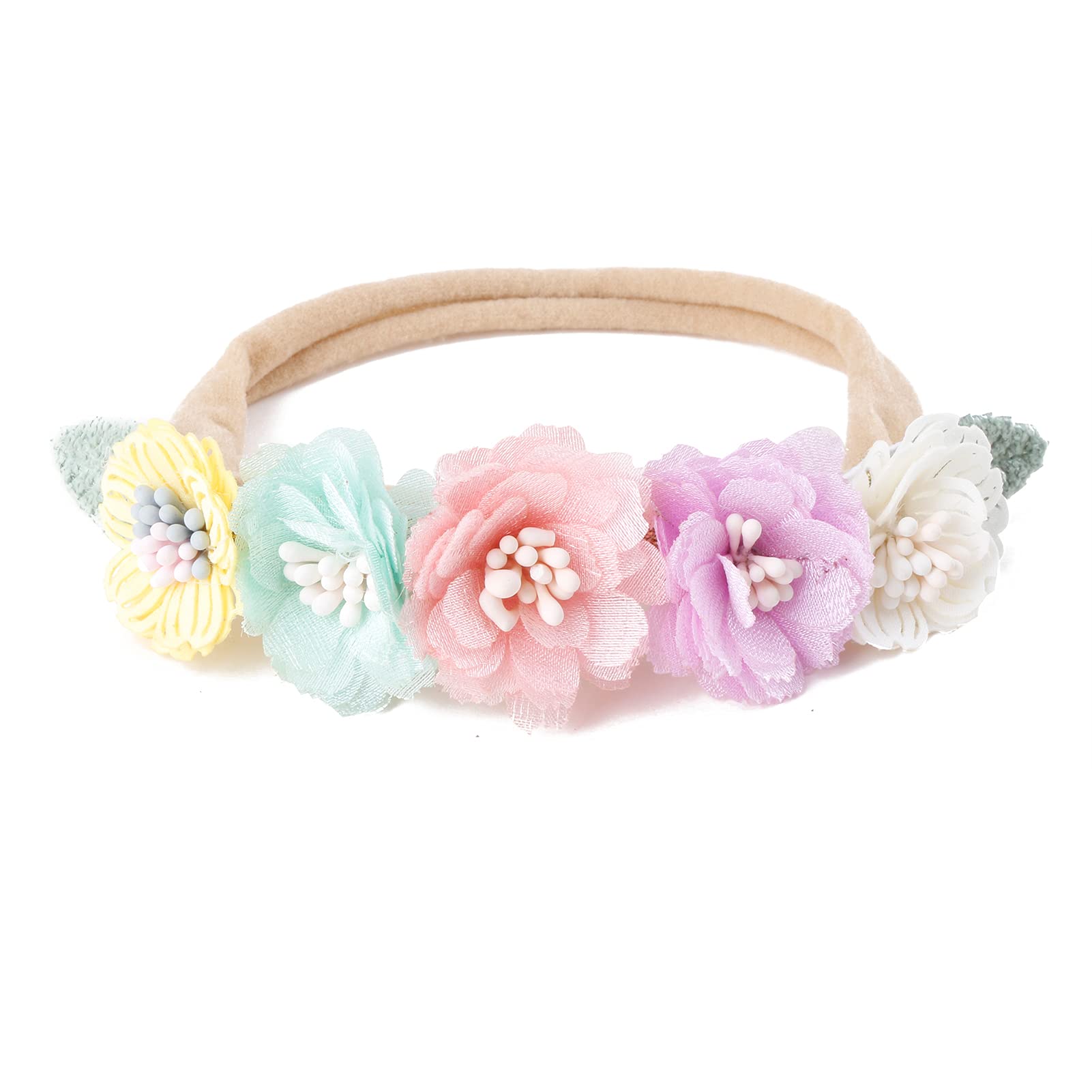 cherrboll 3 diademas de flores para bebé, súper suaves y elásticas, de nailon, para recién nacidas