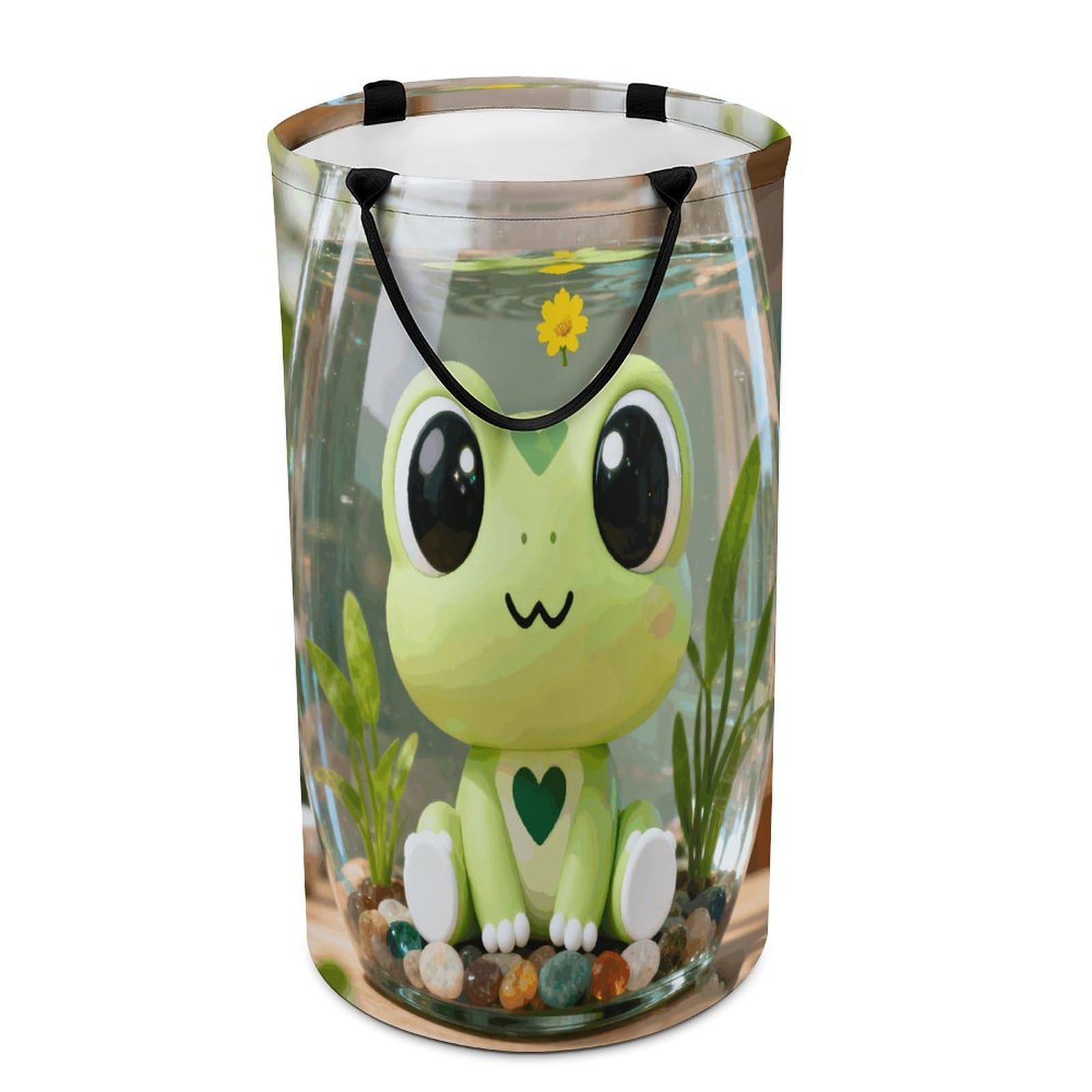 Frog Laundry Hamper Waterproof Polyester Laundry Baskets Collapsible Dirty Clothes Storage Basket Clothes Hampers with Sturdy Handles for Travel Bedroom