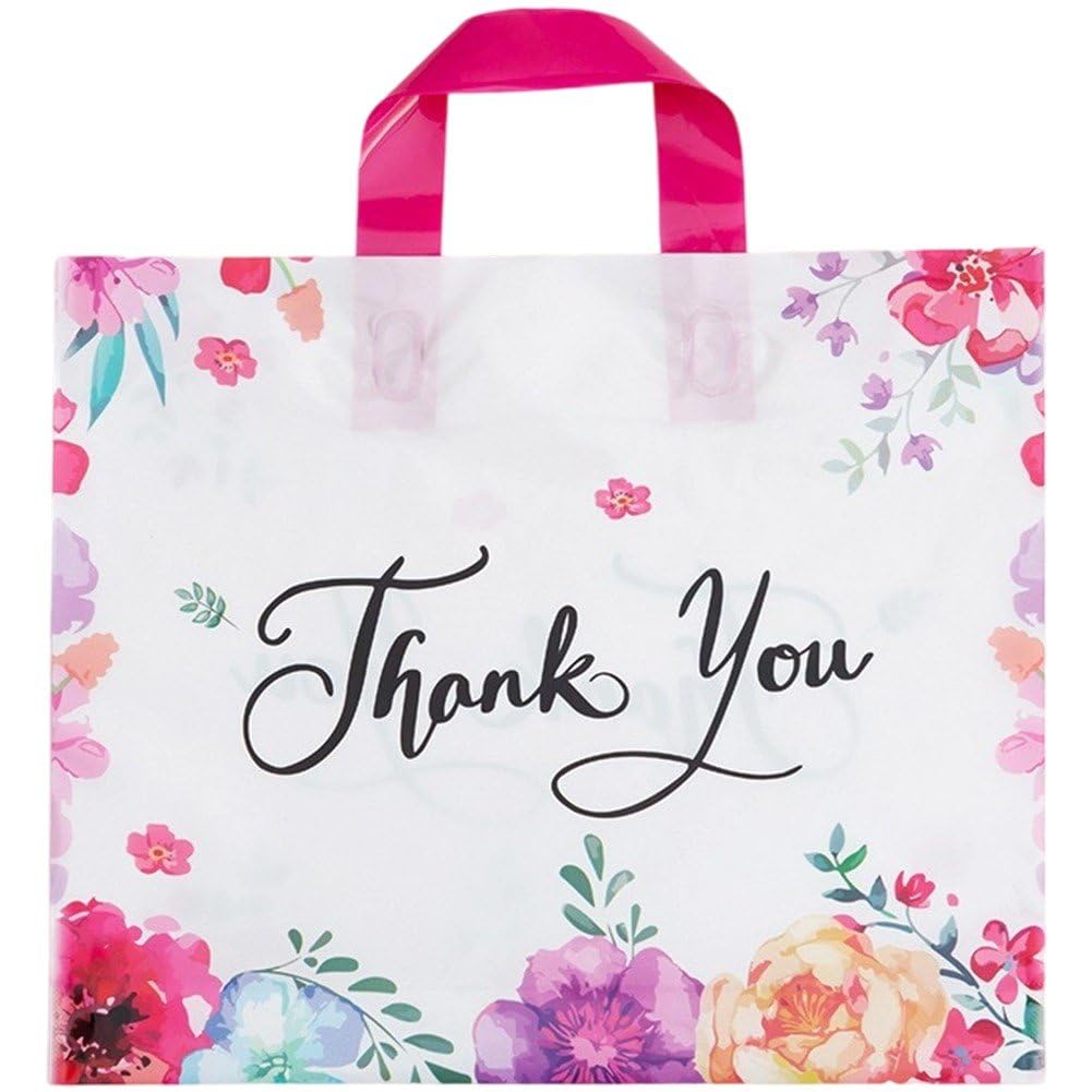 Casiler 50 Pcs Gift Bag, Shopping Bag with Handles, Floral Design Tote Bags, Birthday Party Packing Bags Wedding Favors Bag Gift Bag for Boutique Party