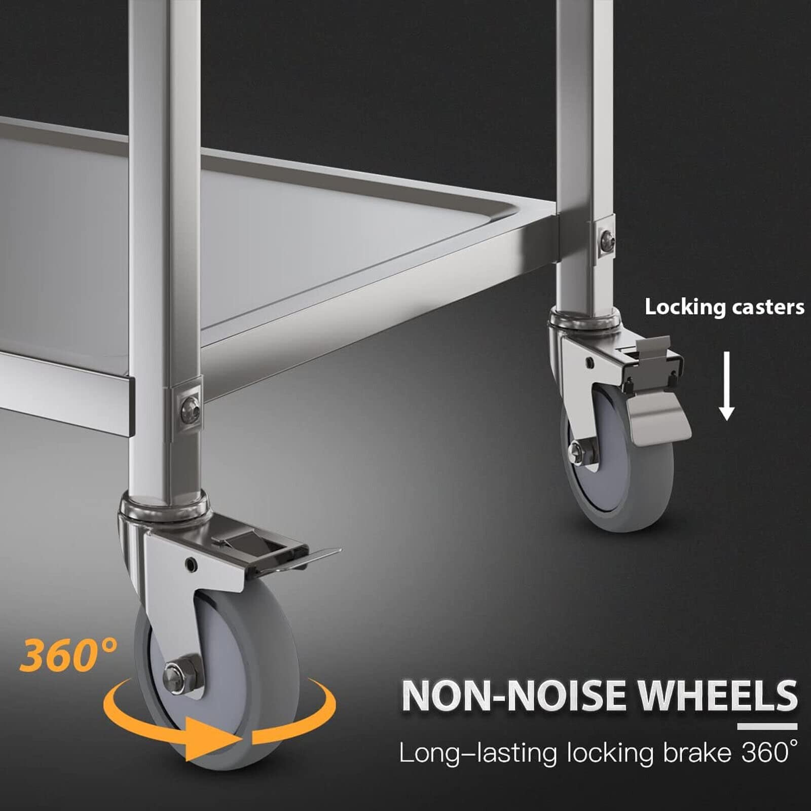 Carrello da portata a 3 bordi, in acciaio inox, con 4 ruote, per ristorante, hotel, scuola, cucina, 75 x 40 x 83,5 cm