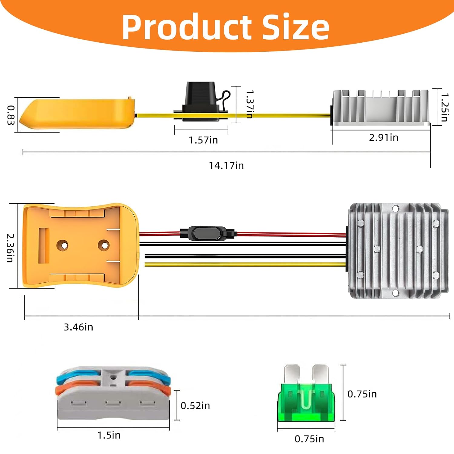 20V to 12V Step Down Converter Compatible with DeWalt Battery, Power Tool Battery Converter with 30A Fuse and 12awg Wire,Easy to Install,Friendly for DIY,max Output 12V/20A