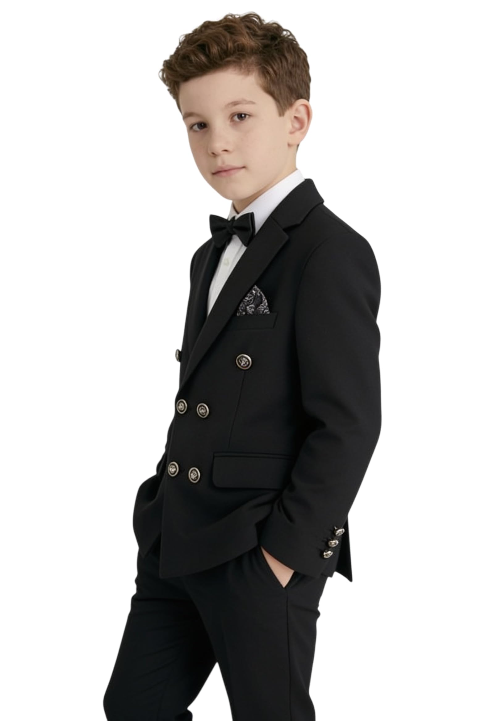 SIRRI Traje de Dos Piezas para niño Color Negro. Blazer Cruzado y pantalón de Vestir (se Venden por Separado).