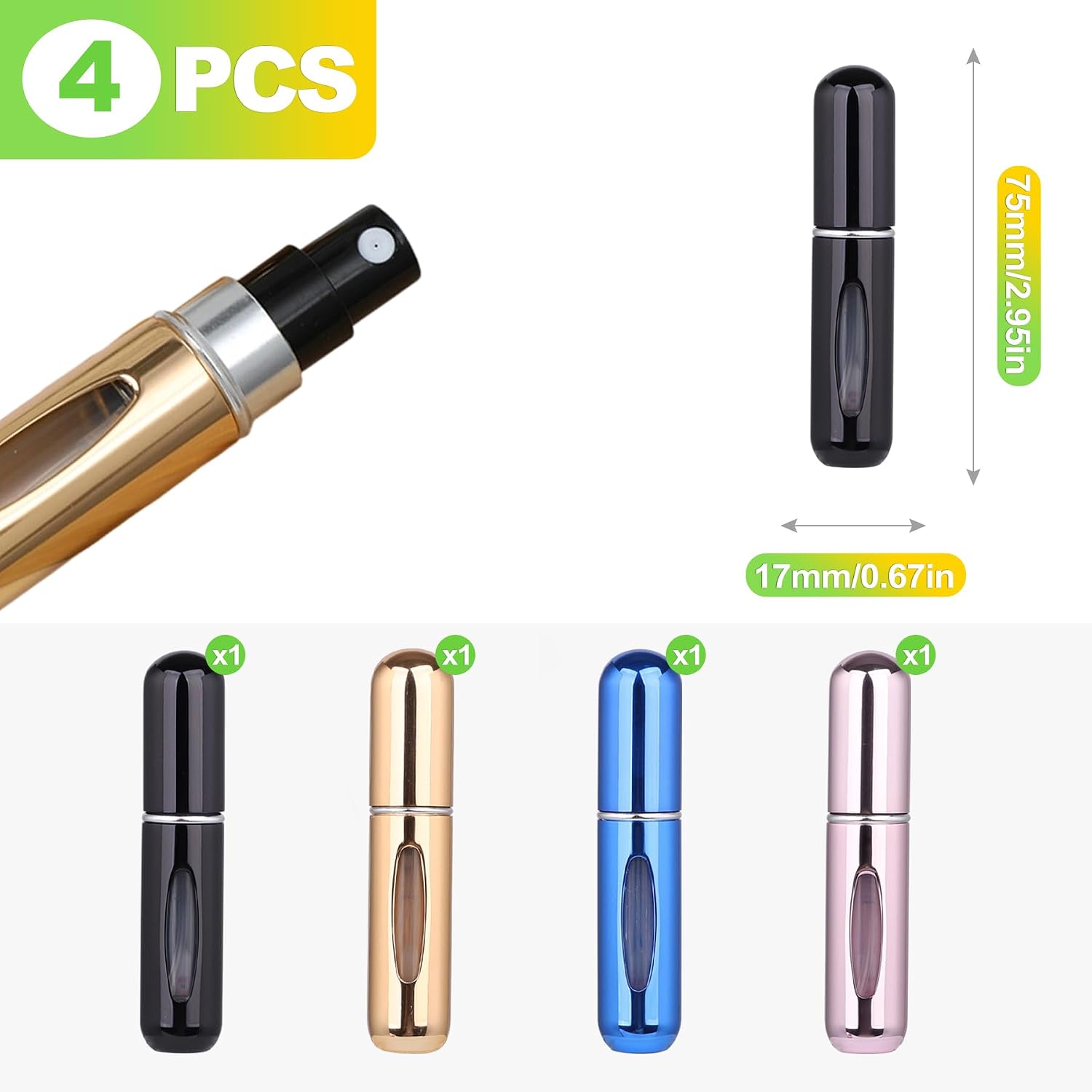 4 Pack 5ml Refillable Perfume Atomizer Portable Travel Size Spray Bottle Mini Refillable Fragrance Container with Pump for Purse Pocket Travel Essentials 4 Colors