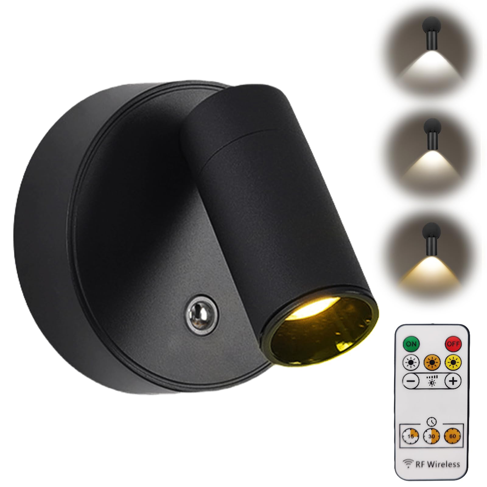 Foco LED con mando a distancia, lámpara de pared recargable USB, 3 temperaturas de color, regulable, inalámbrica, temporización, para plantas artísticas