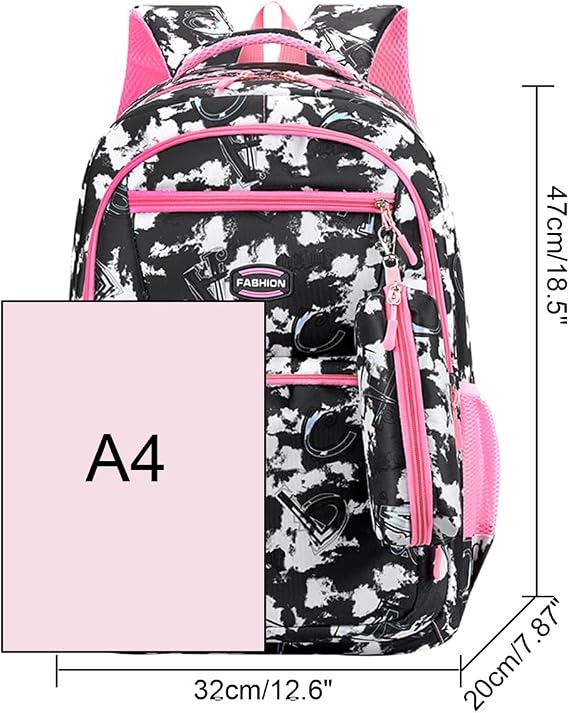 JiaYou Girls Primary School Daypack Soft Breathable Elementary School Backpack(Black,30 Liters)
