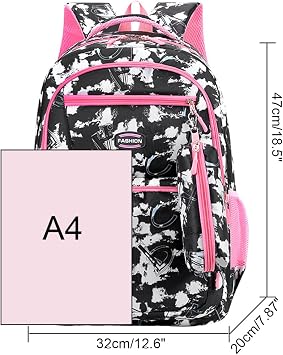 JiaYou Girls Primary School Daypack Soft Breathable Elementary School Backpack(Black,30 Liters)