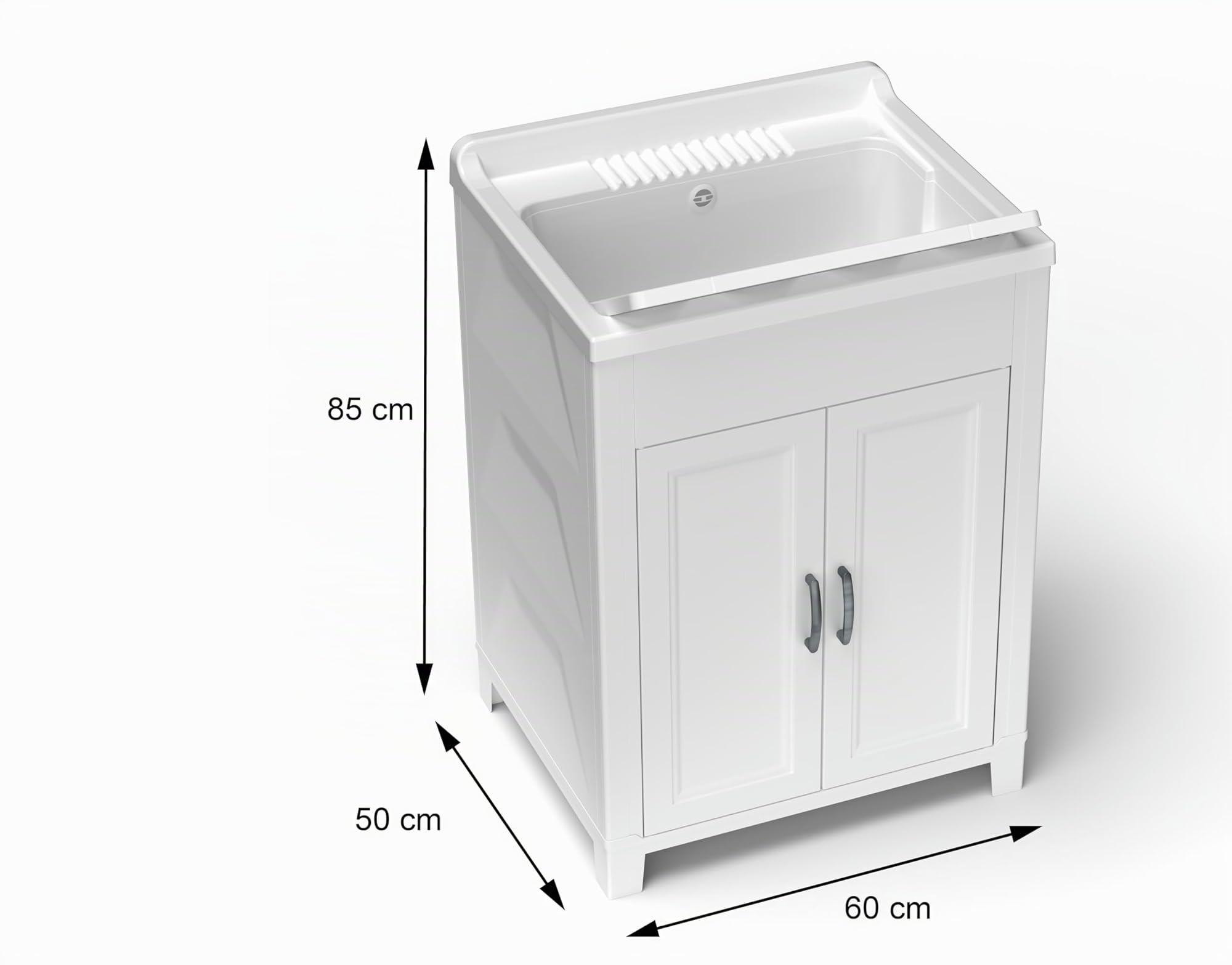 Adventa: Mueble lavadero de Resina de Polipropileno, fácil de Montar, bañera Resistente a los ácidos de Uso común, lavadero, Garaje, Exterior, 60 x 50 x 85 cm, Blanco