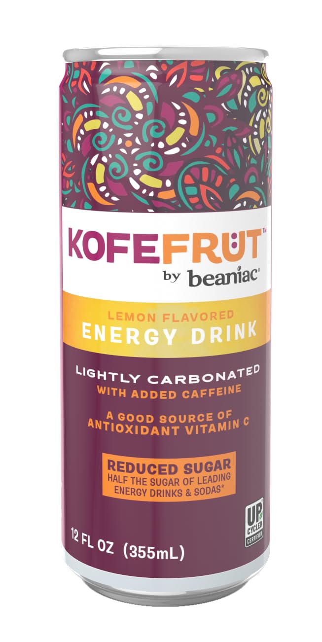 KOFEFRUT by beaniac Caffeinated Energy Drink, Lemon, Lightly Carbonated, Reduced Sugar, 80mg Caffeine, Polyphenols, Antioxidants, Vitamin C, 12 Fl Oz Can (Pack of 4) - Image 3