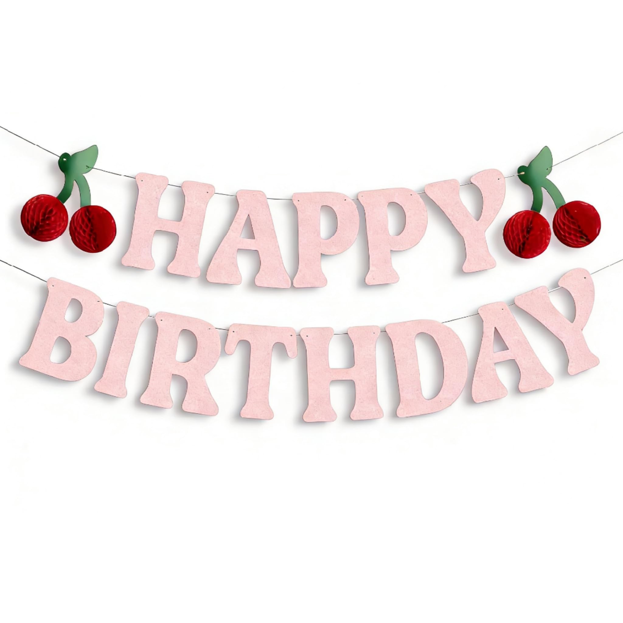 Happy Birthday Cherry Banner,6.5 Ft Pink Glitter Cherry Garland Banner Decoration, Birthday Decoration Fruit Theme Celebration, Summer Picnic, and Baby Shower Decoration