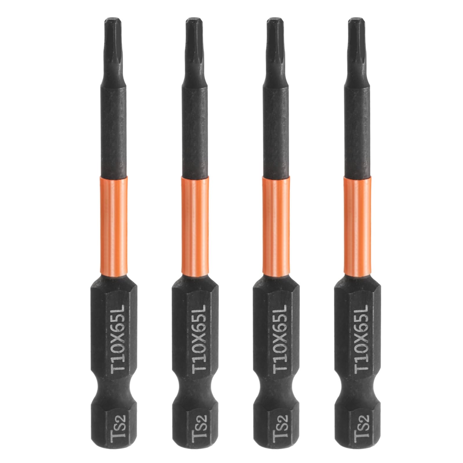 sourcing map 4pcs T10 Torx Head Screwdriver Bit 2.6" (65mm) Long 1/4" Hex Shank Magnetic No Hole Tamper Proof 6 Point Star Screw Driver Drill Bits Phosphate S2 Steel Industrial Power Tools