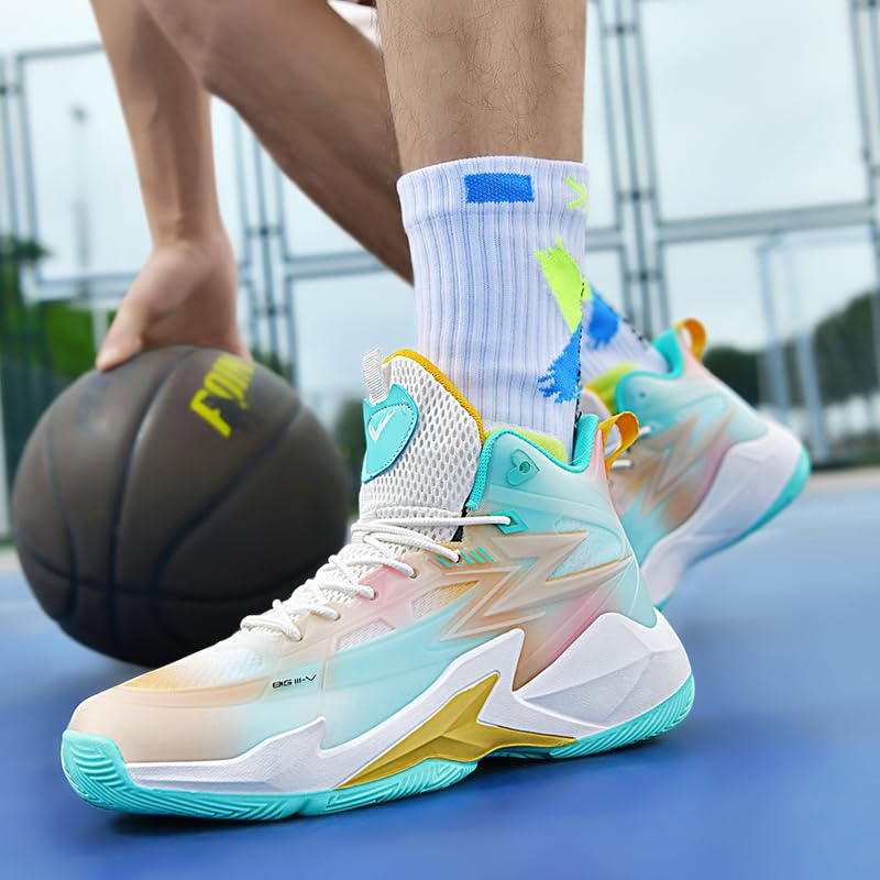 Image of Basketball Shoes for Womens Mens High Top Colorful Volleyball Fashion Breathable Sneakers Lace Up Sport Outdoor Lightweight Non Slip Shoe