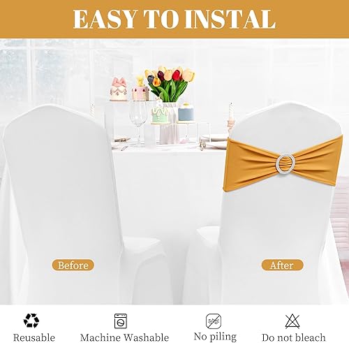 Miniatura 4 de 100 cintas elásticas de elastano para silla, con hebilla deslizante, lazos elásticos universales para sillas para bodas, fiestas, ceremonias,