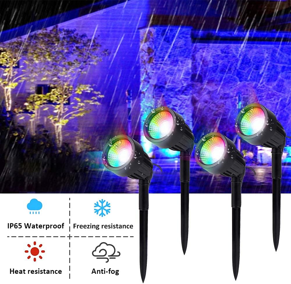 Gеt Chеар Prісе Landscape Spotlights 48W,Bluetooth Timer Control Landscape Lighting Color Changing Garden Lights with Power Adapter for Pathway,Yard,Lawn,Patio,Tree Lighting Decor