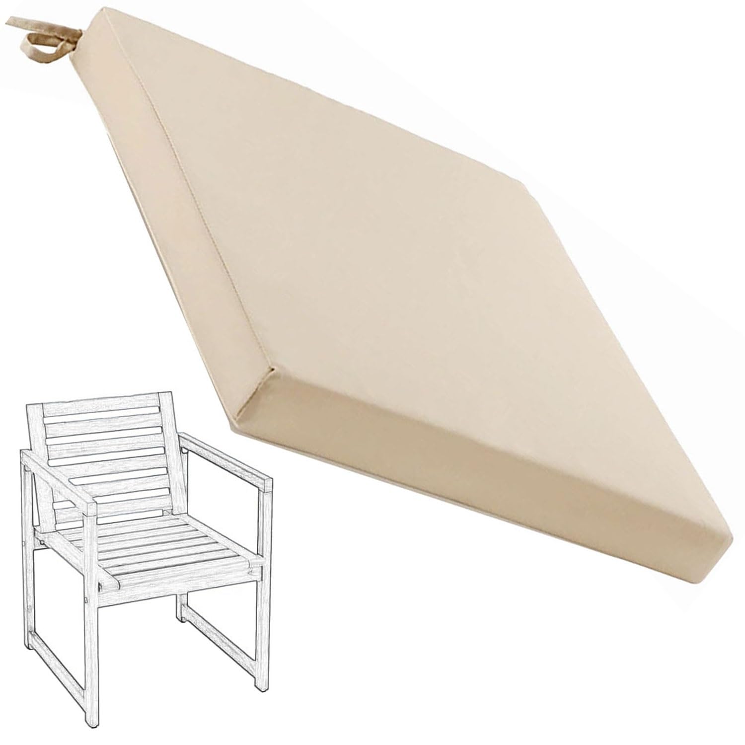 Hoowarm Waterdichte stoelkussens met banden, 40x40, 47x41, 50x50, 60x60 cm vierkante zitkussens buiten, voor eetkamer, kantoor, terras en tuinmeubilair, afneembaar(Beige,43x41x5cm)