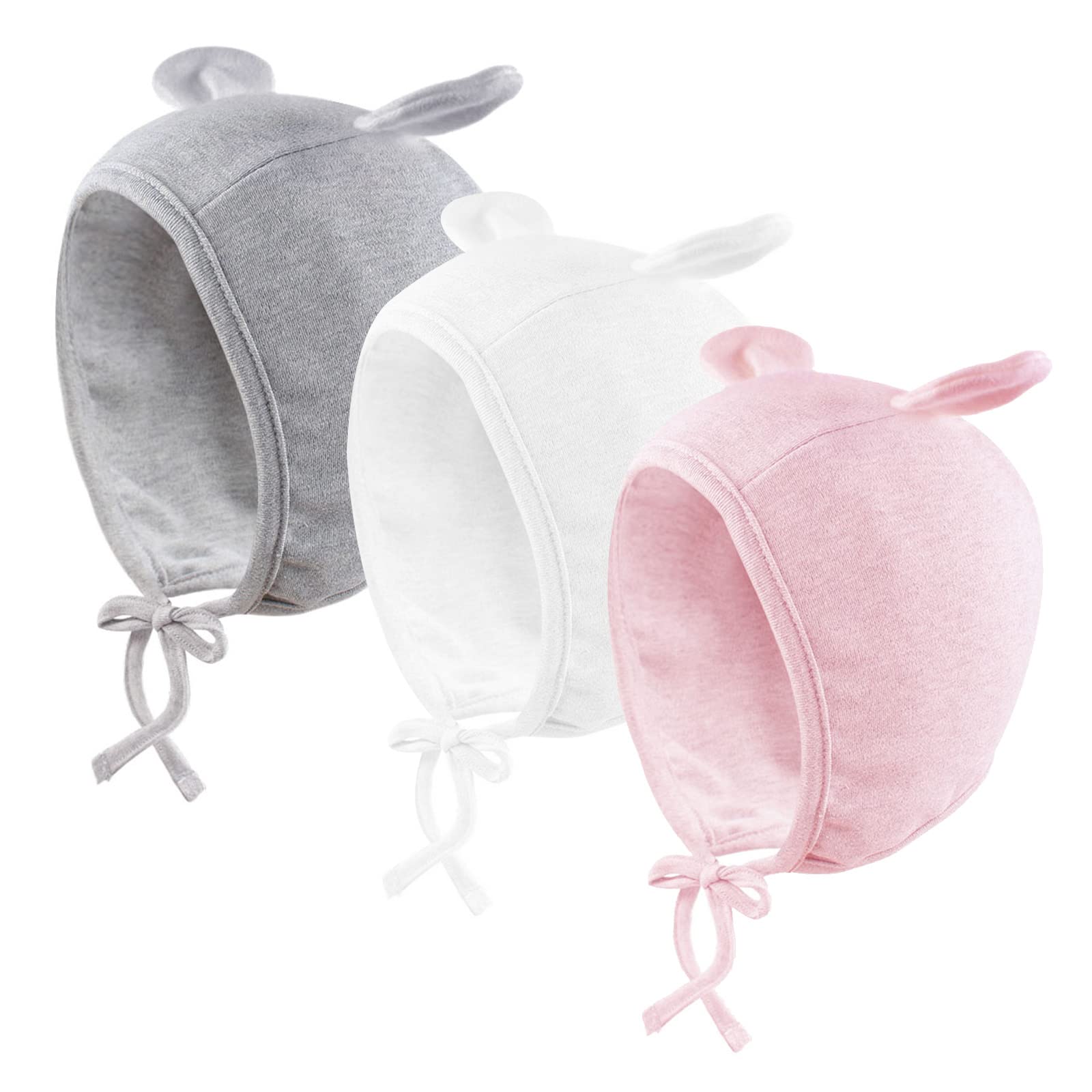 JANGANNSA Newborn Baby Hospital Hat Infant Set Head Cap Lovely Ears Belt Beanie 0-6Months