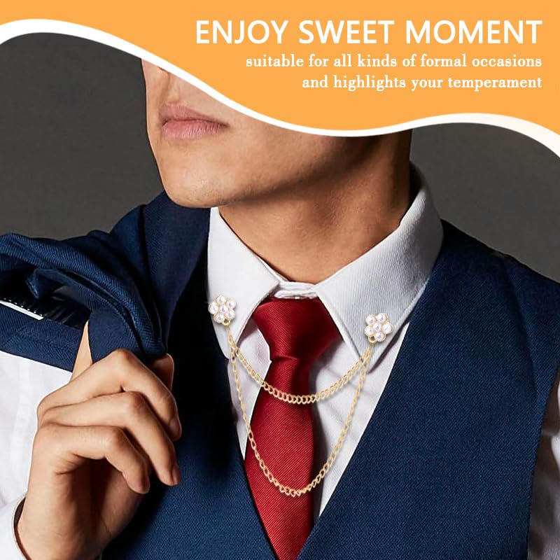 Image of Pearl Brooch Pins Tassel Chain Brooch Collar Pins Lapel Pins for Men Women Dress Shirt Collar Chain Suit Collar Brooch Hanging Chain Lapel Pin for Men Suits Tuxedo Shirt Accessories