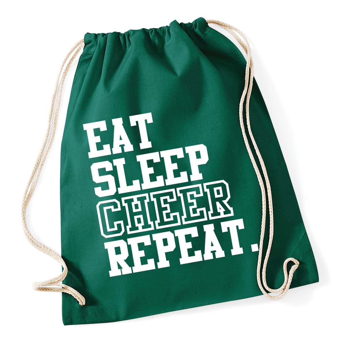 Hippowarehouse Eat Sleep Cheer Repeat Cheerleading Drawstring Cotton School Gym Bag 37cm x 46cm, 12 litres