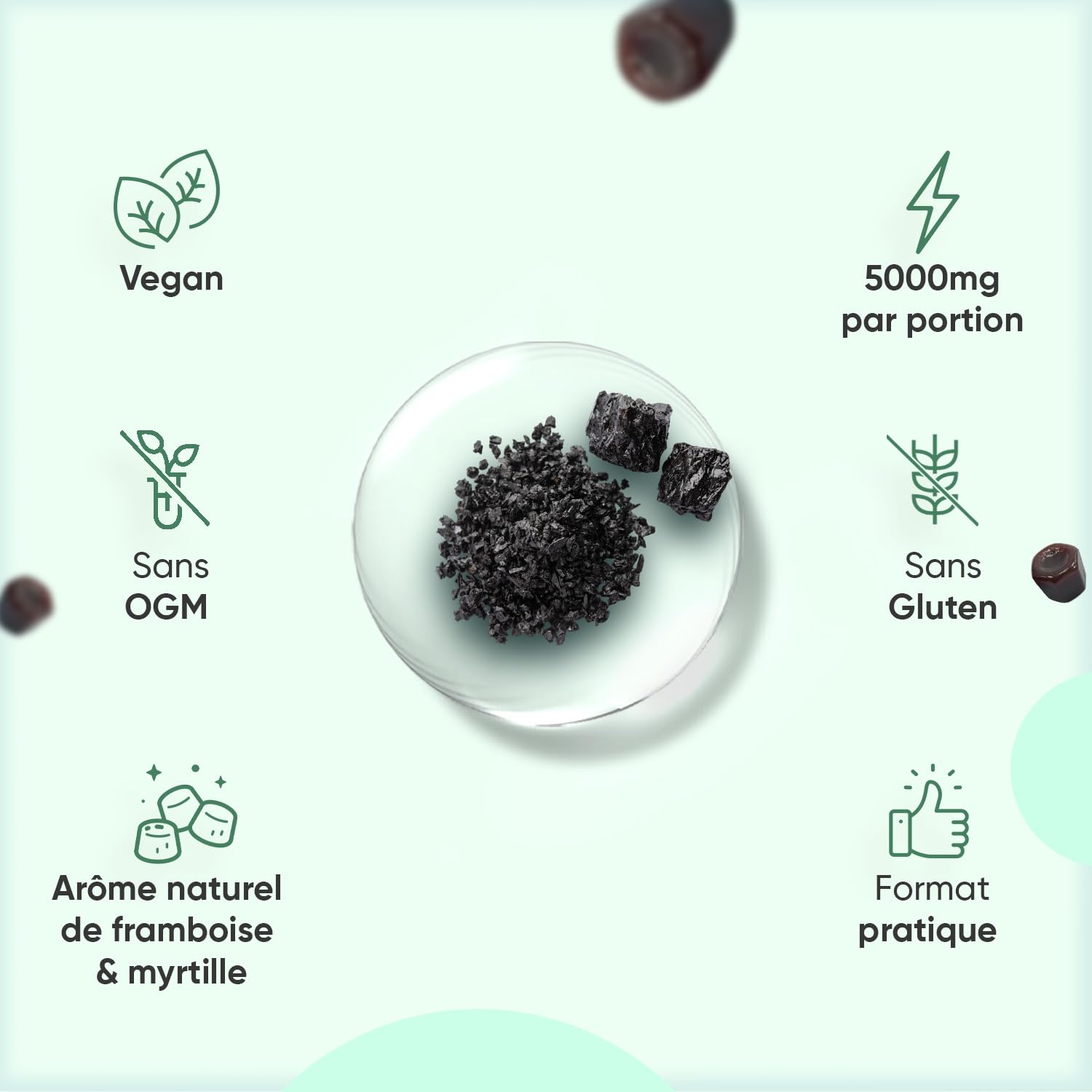 Shilajit Gummies 120 Vegan 5000mg Shilajit Himalaya Gummies avec Potassium, Vitamine A, Riche en +85 Minéraux, Acide Fulvique, Acide Humique, Alternative Resine d'Himalaya, Comprimés et Gélules
