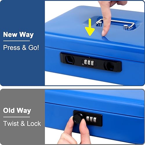 Vista 69 de Jssmst - Caja de efectivo de metal grande con bandeja de dinero,Caja de bloqueo Blanco con cerradura de combinación