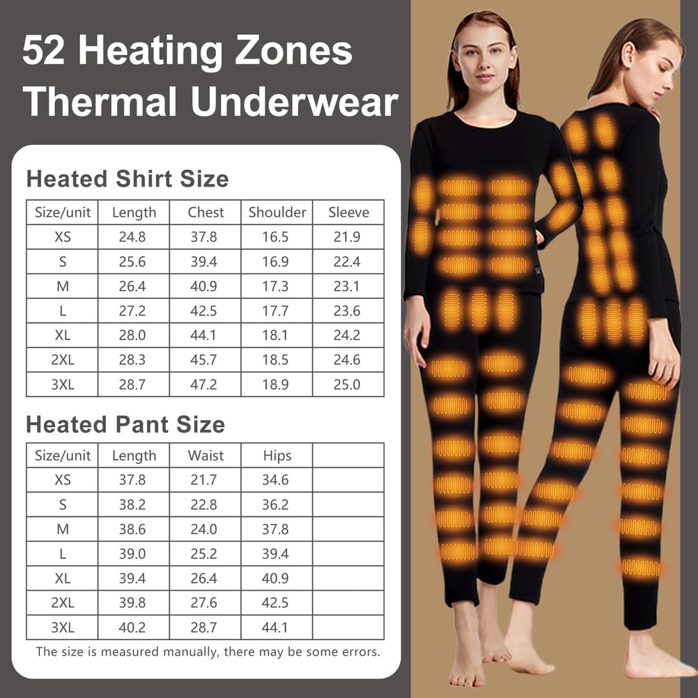 Ropa Interior Calefaccionada para Mujeres, Camiseta Y Pantalones Térmicos Eléctricos con 52 Zonas De Calefacción Y 3 Configuraciones De Temperatura para Esquiar