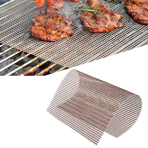 Copper BBQ Grill Mesh Mat-Set of 5 Non-Stick Reusable Heavy Duty 13x15.75 Inch Heat Resistant-Easy to Clean PTFE Coated Fiberglass Silicone Free-Suitable for Smoker, Pellet, Gas, Charcoal Grill