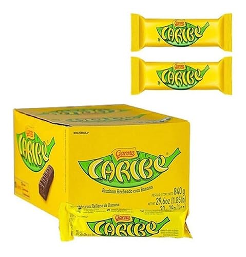 Garoto Caribe Bombon Recheado com Banana 840 grs Caja de 30 unidades Banana Candy Bar 185 libras