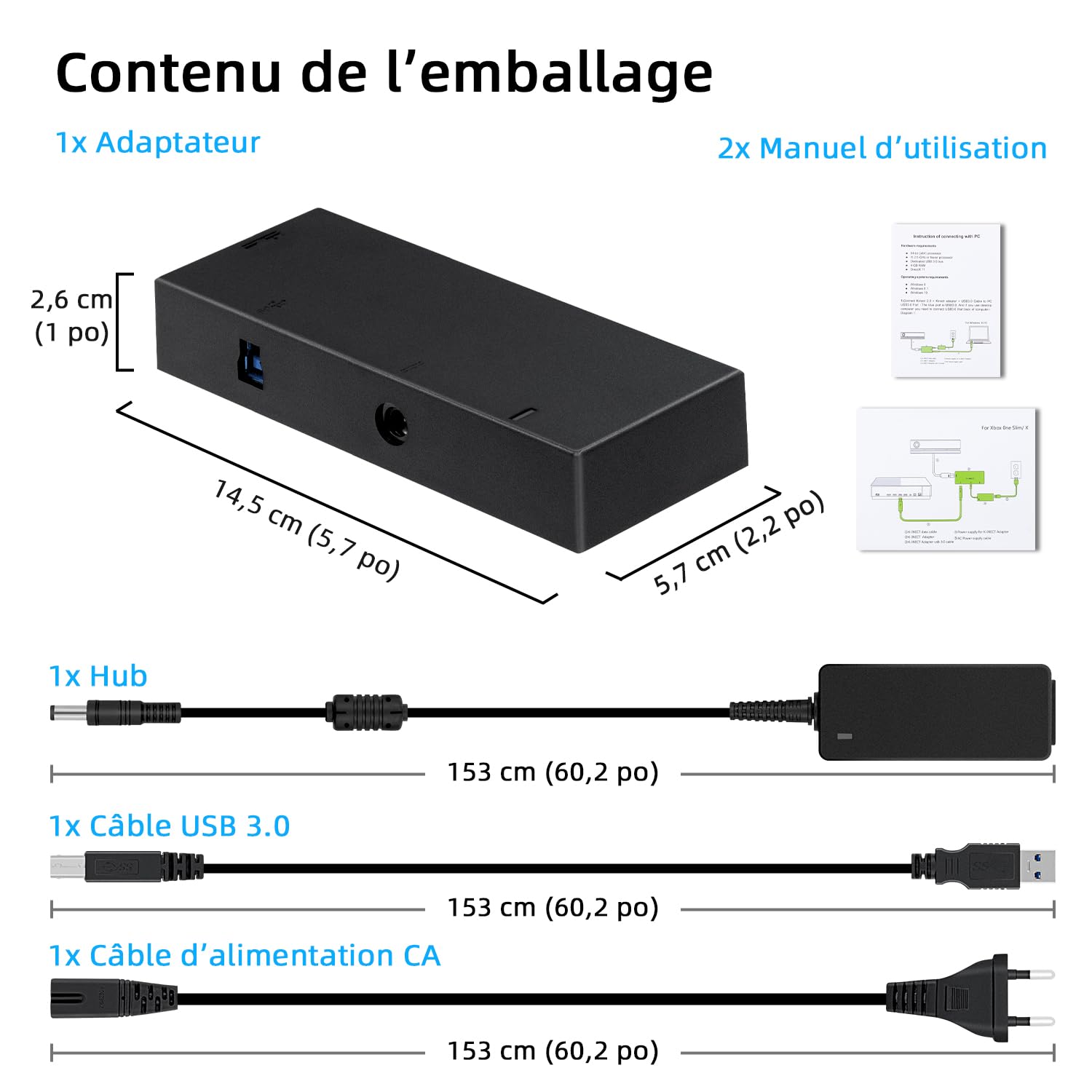 Mcbazel Adaptateur Kinect pour Xbox One S/X de Capteur pour Adaptateur de Capteur avec Alimentation Compatible avec Xbox One Slim/Xbox One X/PC - Prise UE