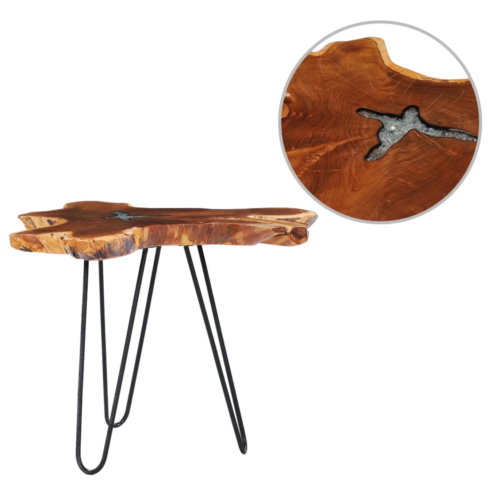 Homgoday Table basse 70 x 45 cm en bois de teck massif et polyrésine, table d'appoint pour canapé, table d'appoint pour salon, salle de réception d'invités, chambre à coucher et mobilier de bureau