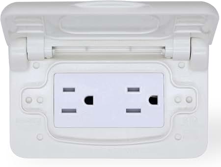 AMOMD Weatherproof RV Power Outlet with Spring-Loaded Cover 15A/20A 125V Horizontal Mount Electrical Receptacle Inverters Push On 12/14 AWG Solid Copper for Outdoor Camping Trailers Inverters(White)