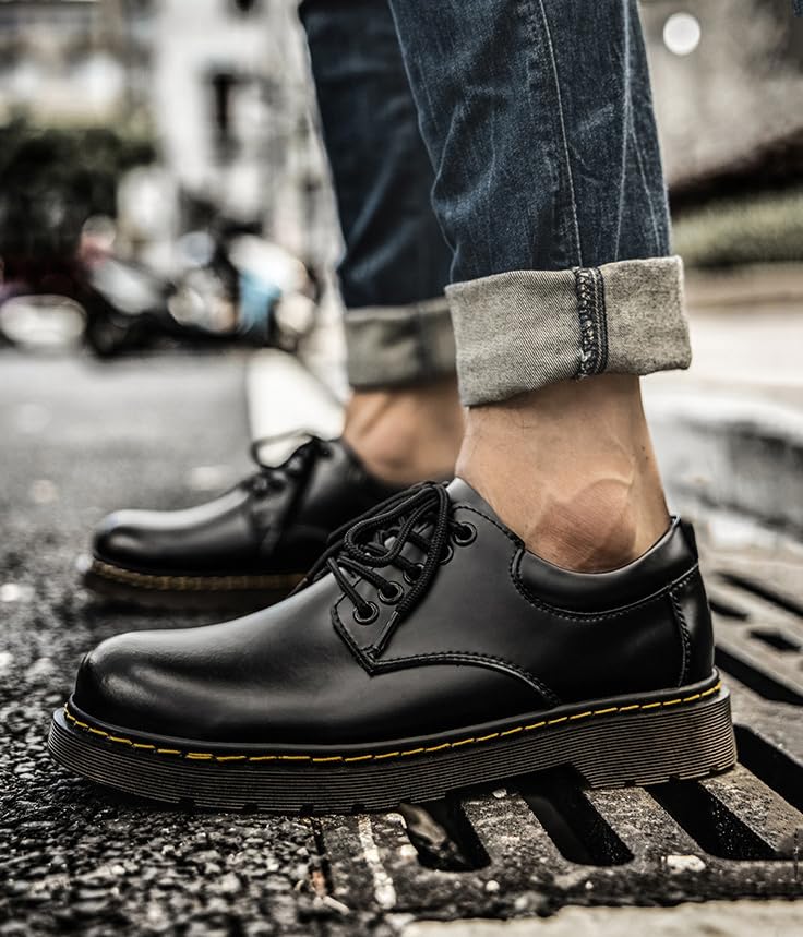 Image of Men's Genuine Leather Low Oxford Lace-Up Anti-slip Formal Duty Work Shoes Business Casual Service Boots