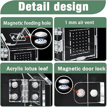 Acrylic Jumping Spider Enclosure House-Shaped Terrarium | Clear 360 view tank, magnetic door & top feeding port, 1mm vents, for mantis, tarantula, gecko & small insects