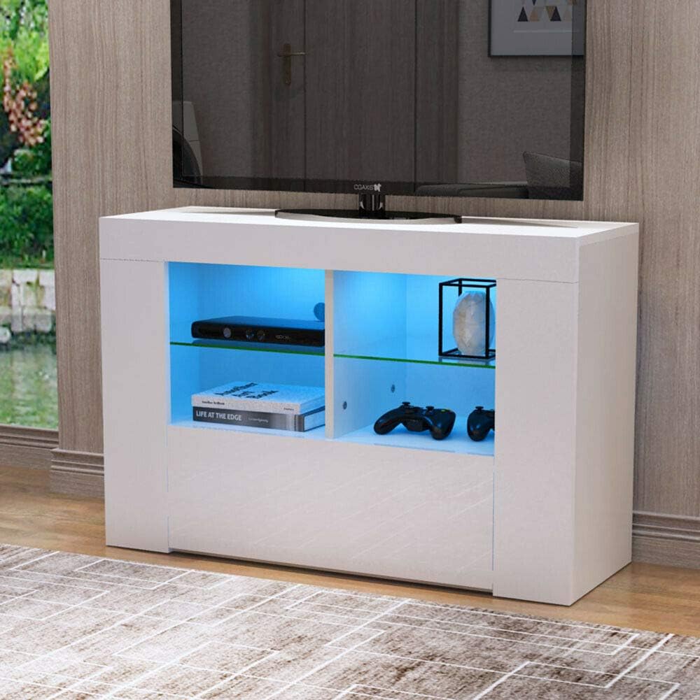 Wonderlife TV Stand Cabinet Unit Modern TV Desk with Storage 100 cm White and High Gloss Table with LED Light for Living Room Home Furniture