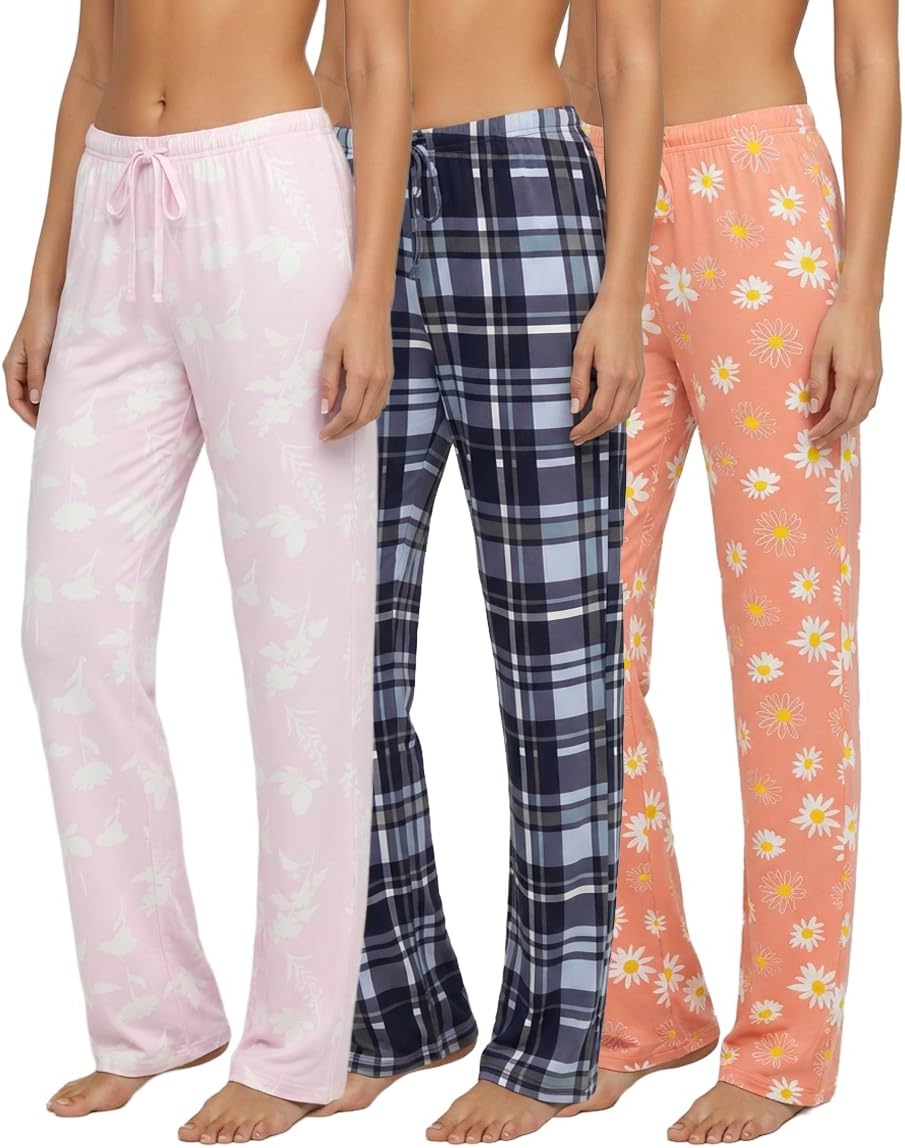 Real Essentials 3 Pack: Women’s Ultra-Soft Comfy Pajama Lounge Pants Sleepwear (Available in Plus Size)
