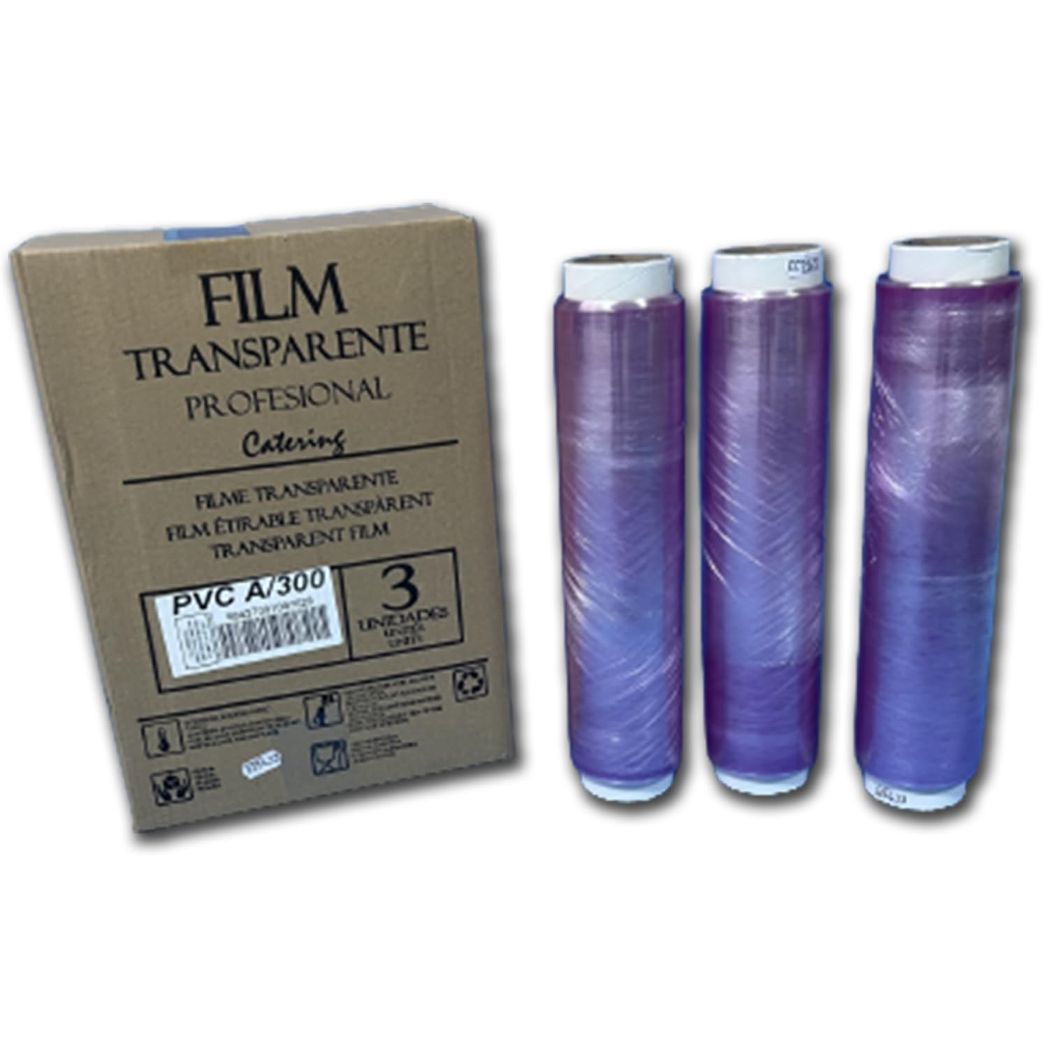 Film transparente alimentario profesional Almericorp®, gran resistencia - Pack 3 rollos (30cm x 300m) - Alimentación, industria, tatuajes.