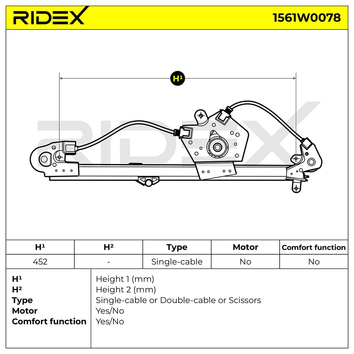 RIDEX 1561W0078 Elevalunas eléctrico Izquierda sin electromotor Compatible con MERCEDES-BENZ Clase E Sedán W210