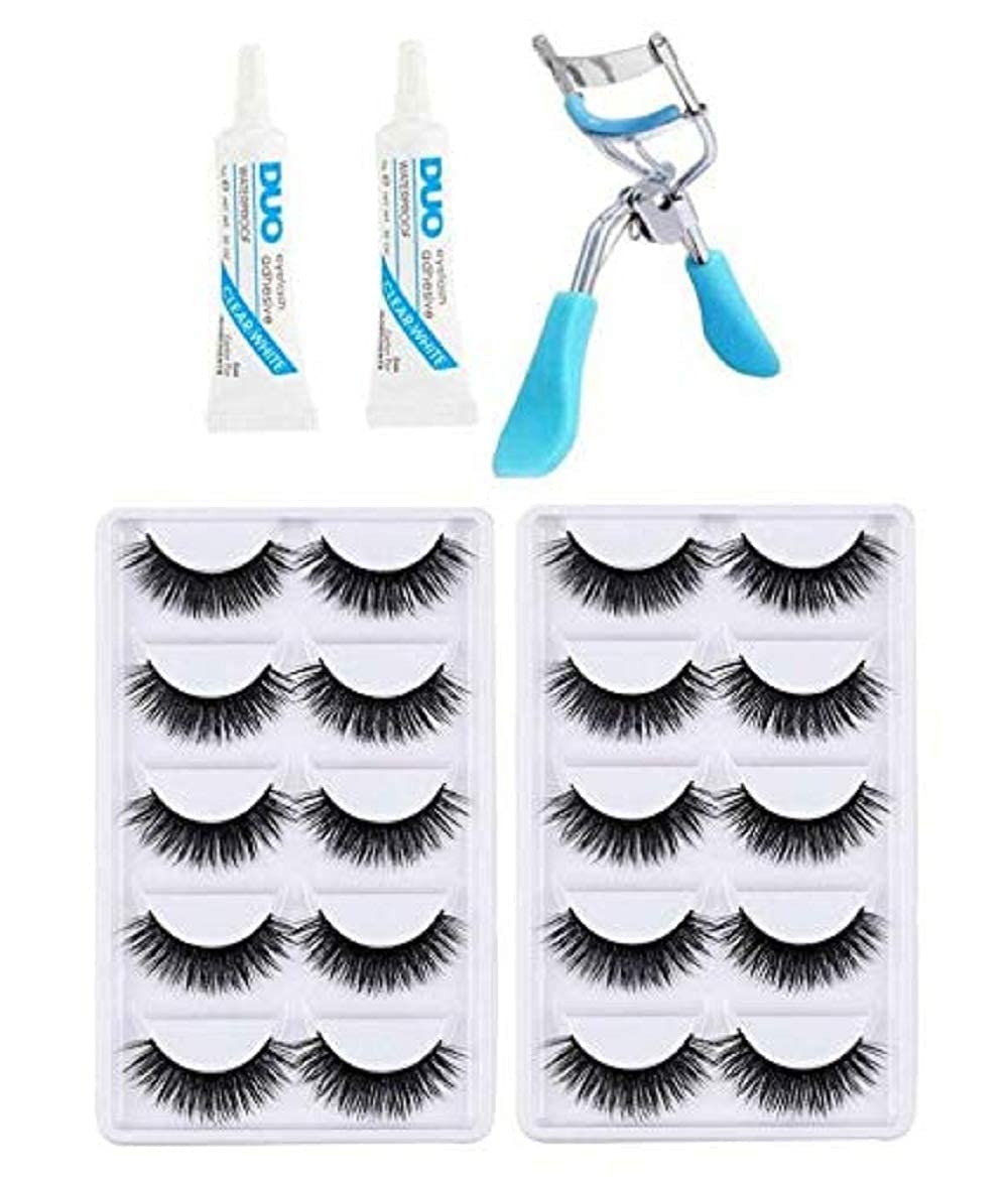 10 Pair False Eyelash 2 Pcs Eyelash Glue With 1 Eyelash Curler (Eye Combo Offer)