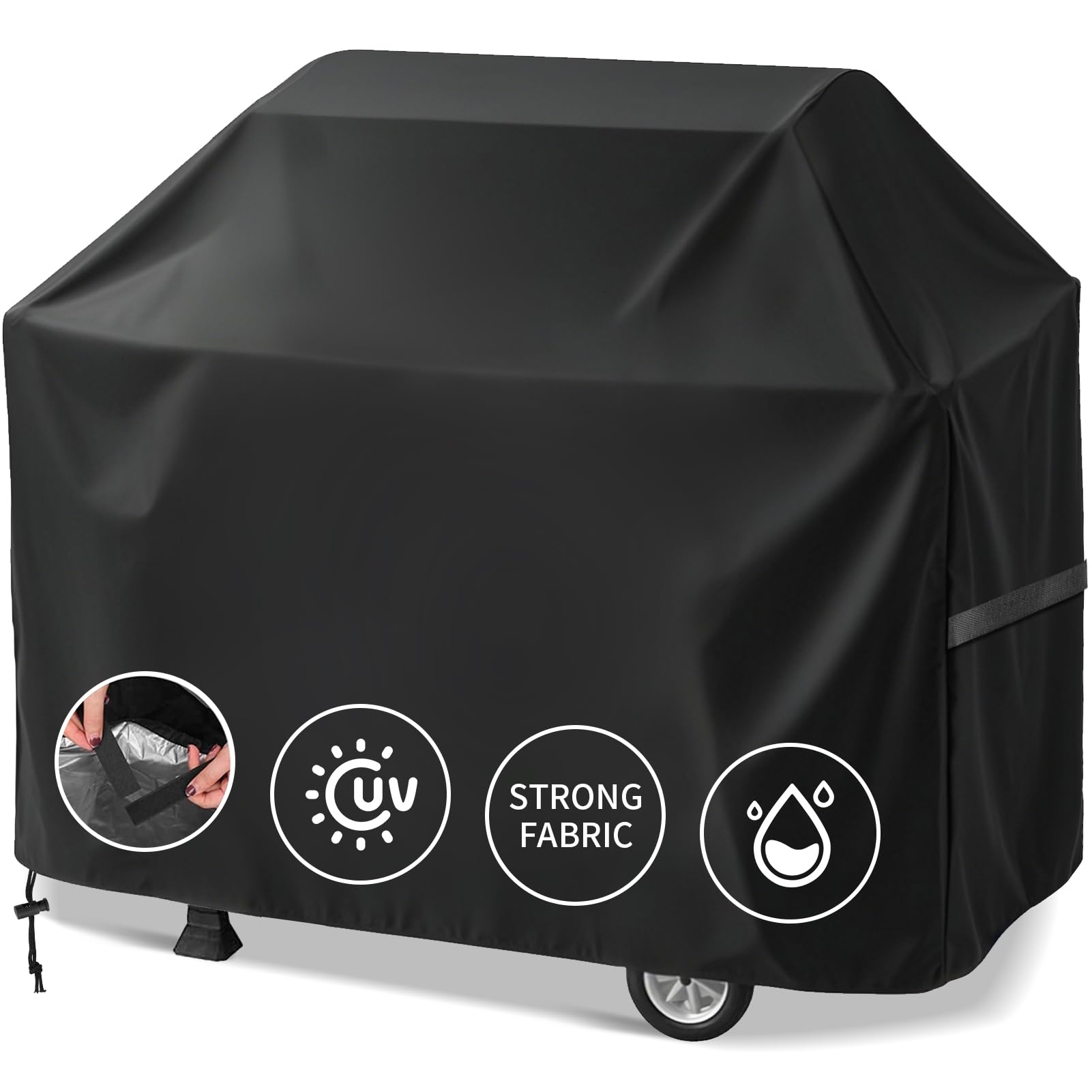 Teynewer BBQ Cover, Heavy Duty Barbecue Cover Waterproof Gas Grill Cover, Windproof, Rip-Proof & UV Resistant Outdoor Barbecue Cover for Weber, Brinkmann, Char-Broil, Outback (147x61x122cm, Black)
