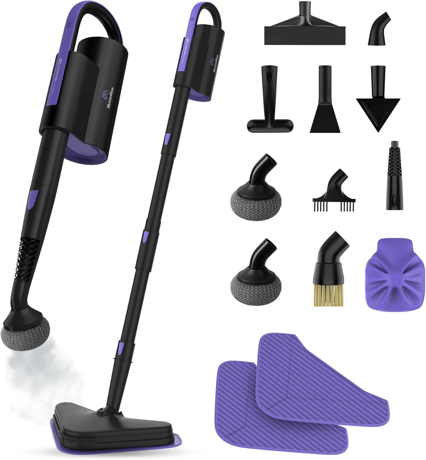 MOTIONFLOW Nettoyeur vapeur pour tout, 16 en 1, haute pression, pour meubles rembourrés, tapis, salle de bain et cuisine, avec 13 embouts, autonomie de 20 minutes, temps de chauffe 30 secondes, vapeur