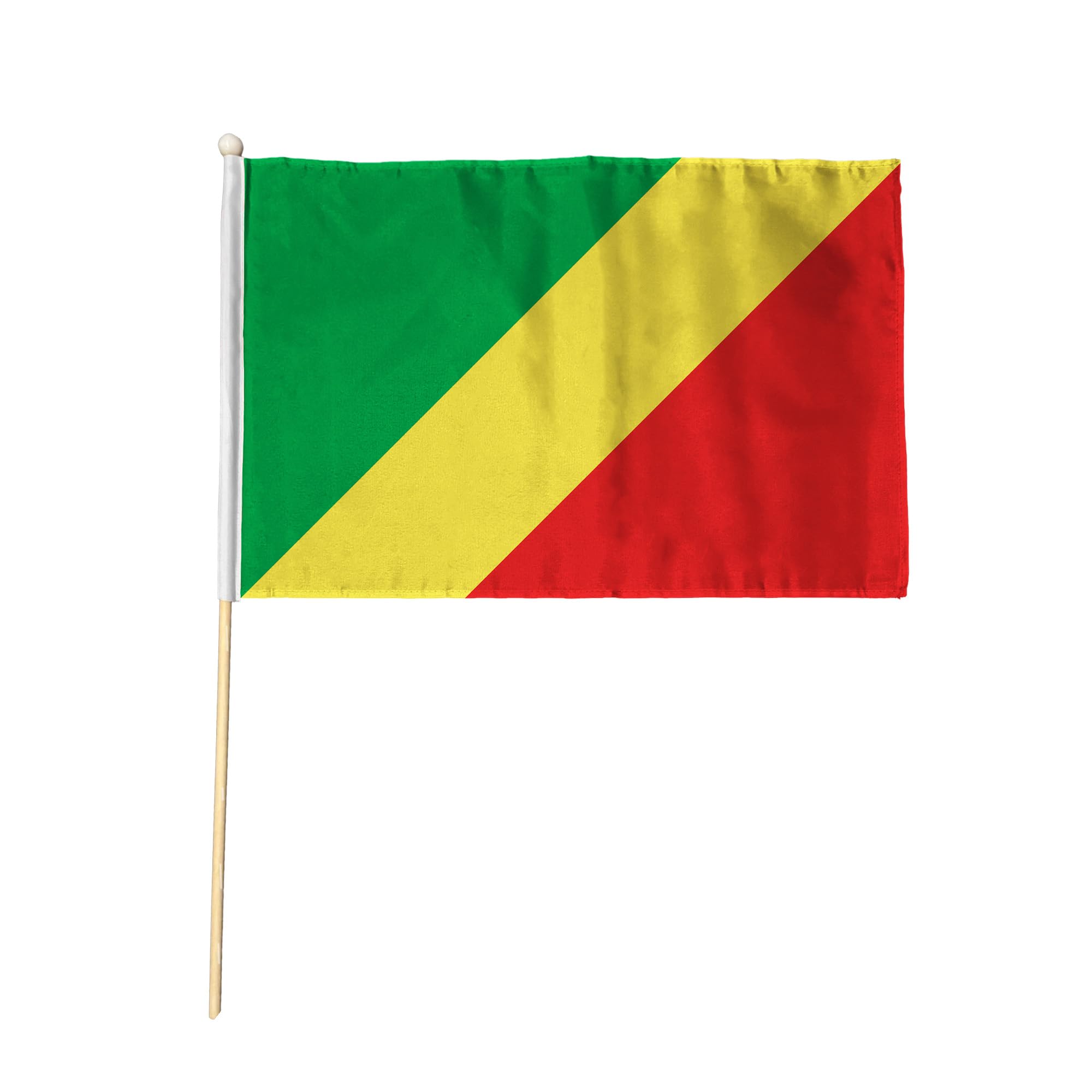 Flagtex Congo Brazzaville Pack of 6 Hand Waving Flag (18x12 Inch Large) - Premium Wooden Stick Hand Flag Big Size Natural Wood Pole Republic of Congo National Flag Events Celebrations