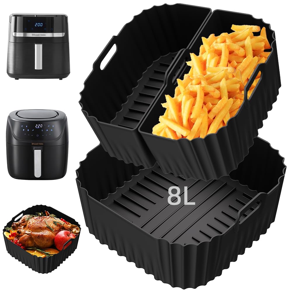 Molde Silicona Freidora de Aire para Russell Hobbs Airfryer XXL 8L (27170-56) / 8,3L (27632-56), 3PCS Reutilizable Bandeja Recipiente Air Fryer Accesorios Cuadrada, Apto para Lavavajillas
