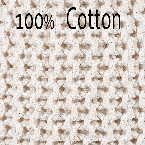 100-Cotton-Round-Pouf-Ottoman-Hand-Knitted-Cable-Boho-Poof-20x20x14-Ivory-Home-Decor-Pouffe-Accent-Chair-Circular-Seat-Footrest-for-Living-RoomBedroomNursery-Kidsroom-Lounge 100 Cotton Round Pouf Ottoman Hand Knitted Cable Boho Poof 20x20x14 Ivory Home Decor Pouffe Accent Chair Circular Seat Footrest for Living RoomBedroomNursery Kidsroom Lounge
