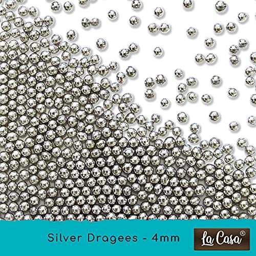 Image of La Casa Premium Silver Dragees | Medium(4mm) Sized Pearl Balls Ideal for Cake Decoration & Garnishing | 100g |