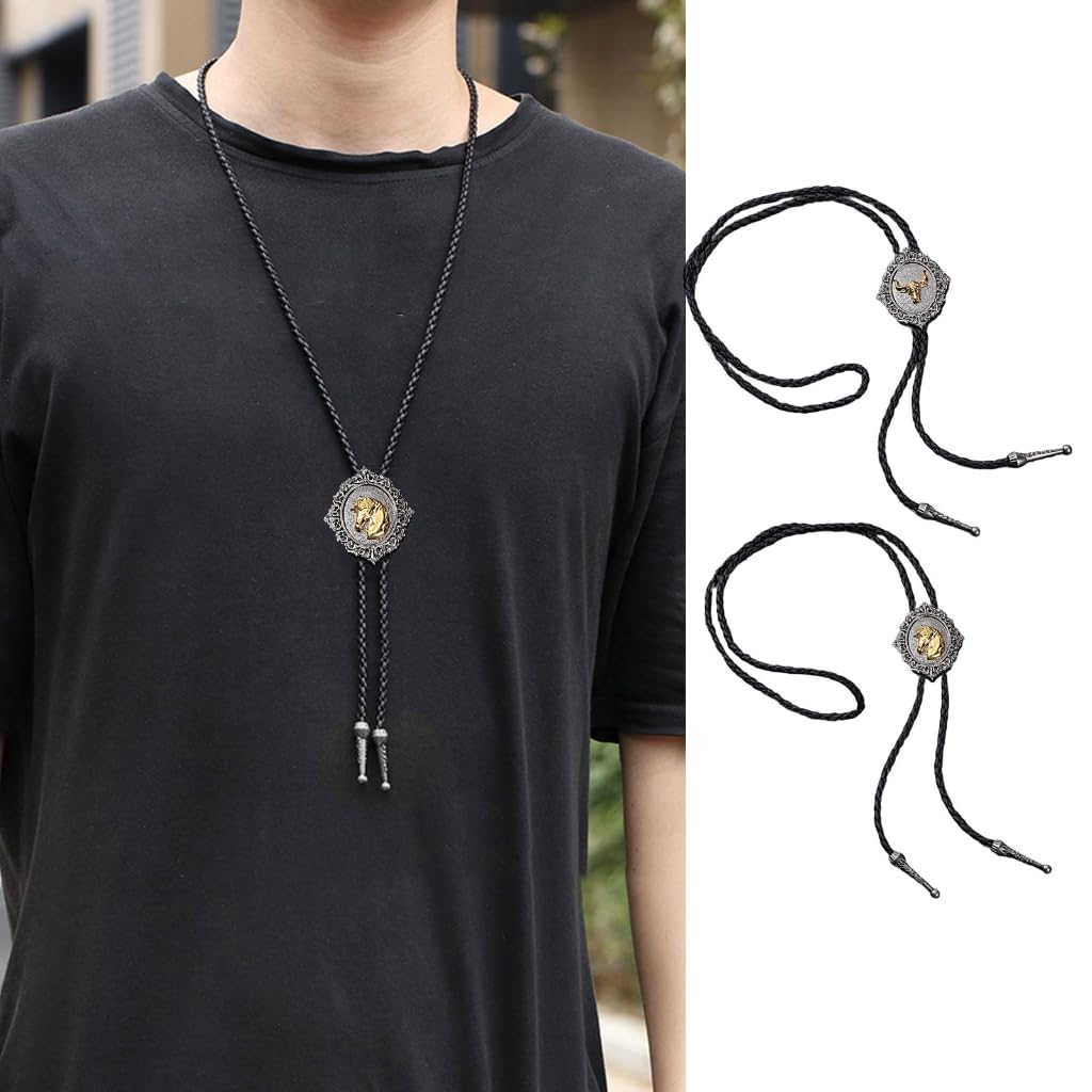 Cravatte da Cowboy, Collana con Ciondolo Forma di Distintivo Mucca e Cavallo