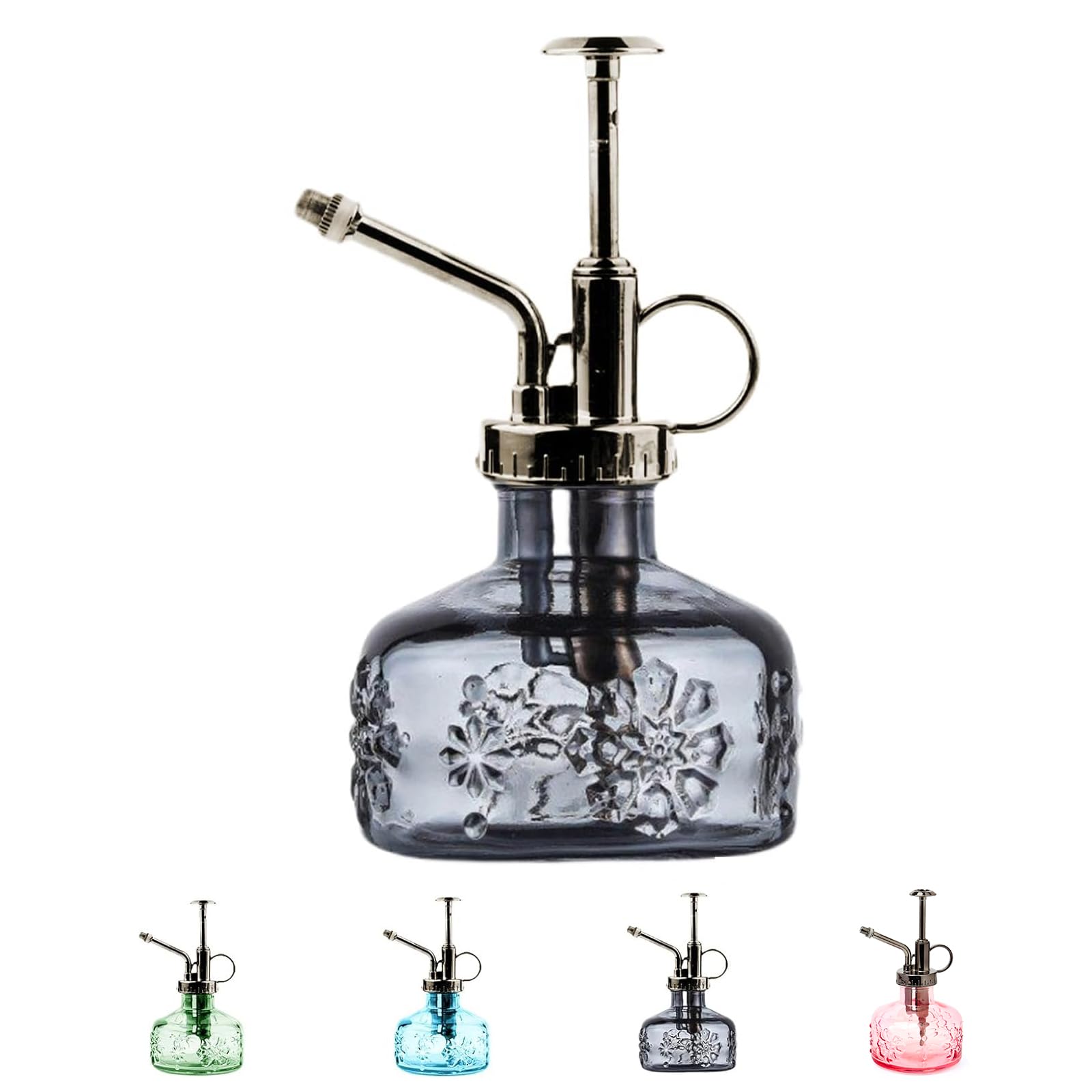 XXXFLOWER Glass Plant Mister Spray Indoor Plant Spritzer Succulent Watering Bottle with Bronze Pump 6 Inches for Home Decor Vintage (Grey)
