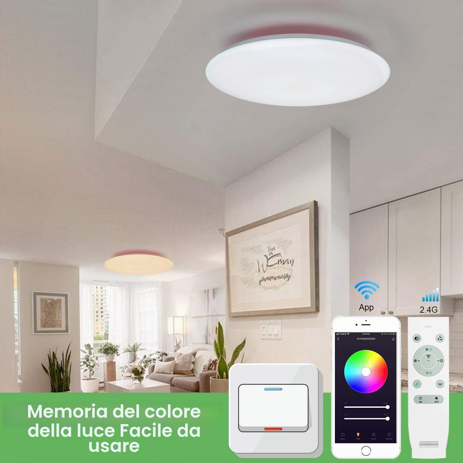 48W Φ50cm Plafoniera LED Compatibile Amazon Alexa Google Home Con Bluetooth Altoparlante Telecomando Luce Regolabile Cambia Colore RGB Lampada Da Soffitto WIFI Intelligente Per Soggiorno